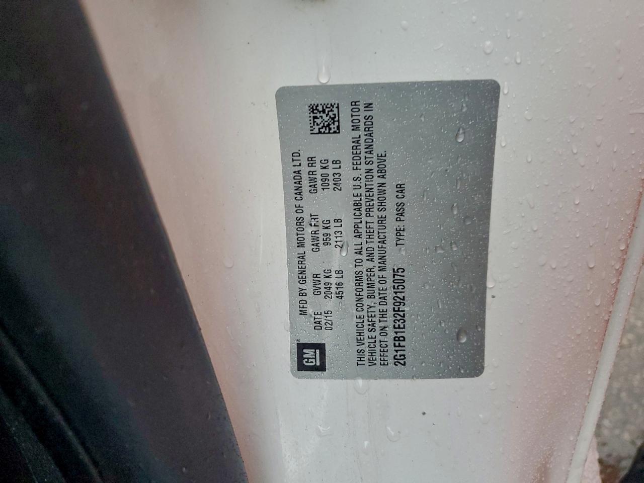 2015 Chevrolet Camaro Ls VIN: 2G1FB1E32F9215075 Lot: 93540095