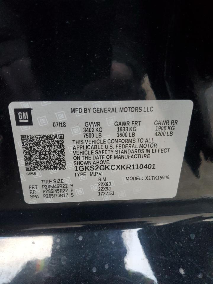 2019 GMC Yukon Xl K1500 Slt VIN: 1GKS2GKCXKR110401 Lot: 91617295