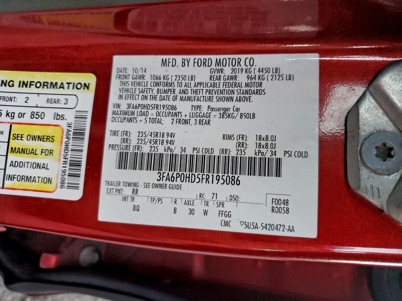 2015 Ford Fusion Se VIN: 3FA6P0HD5FR195086 Lot: 93962755