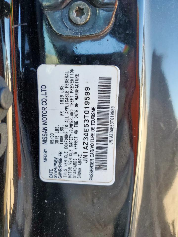2003 Nissan 350Z Coupe VIN: JN1AZ34E53T019599 Lot: 92175425
