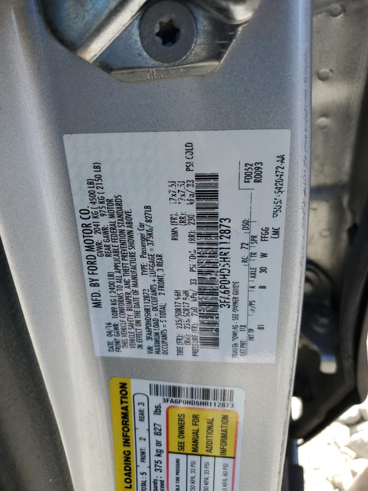 2017 Ford Fusion Se VIN: 3FA6P0HD5HR112873 Lot: 91300865