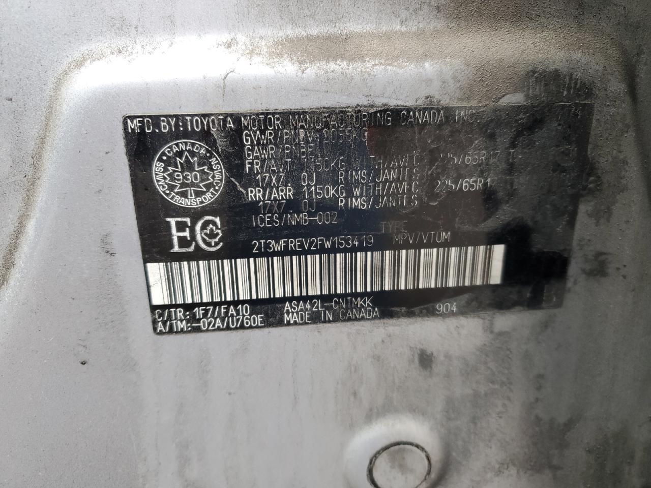 2015 Toyota Rav4 Xle VIN: 2T3WFREV2FW153419 Lot: 90344915