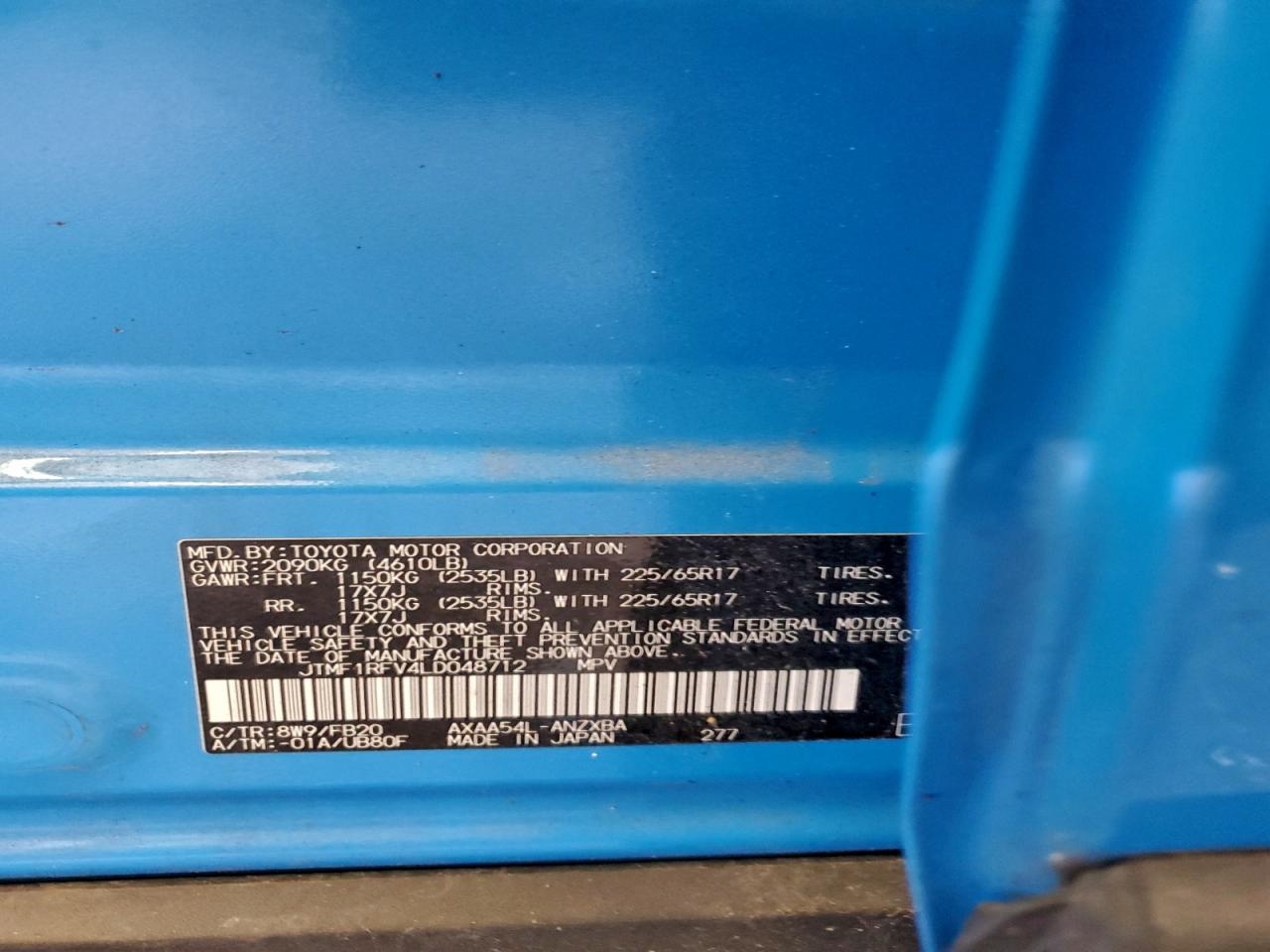 2020 Toyota Rav4 Le VIN: JTMF1RFV4LD048712 Lot: 93786365