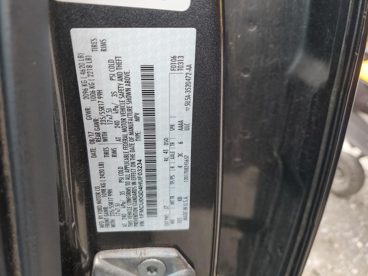 2017 Ford Escape Se VIN: 1FMCU0GD4HUF03234 Lot: 91977975