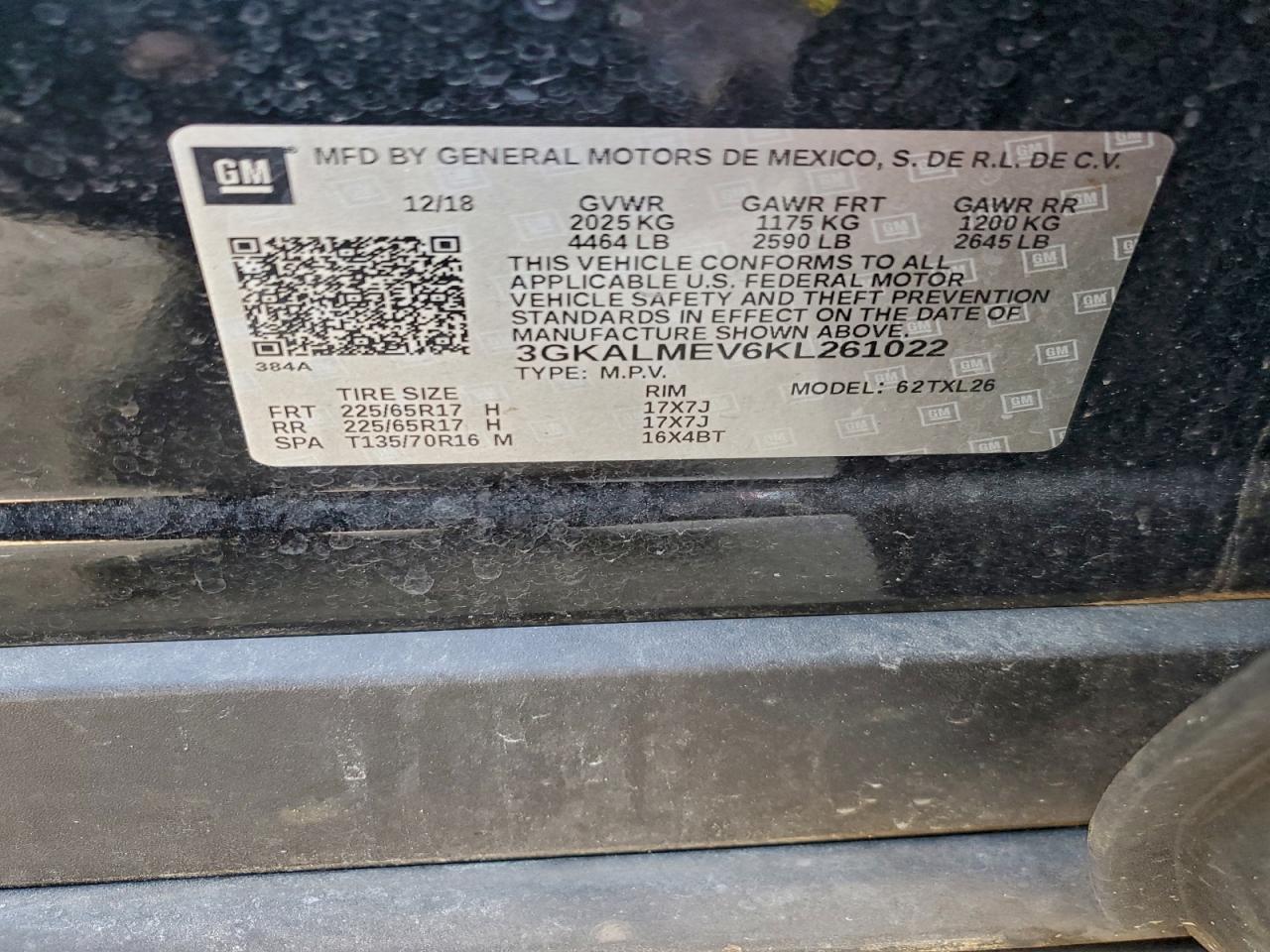2019 GMC Terrain Sle VIN: 3GKALMEV6KL261022 Lot: 93730395