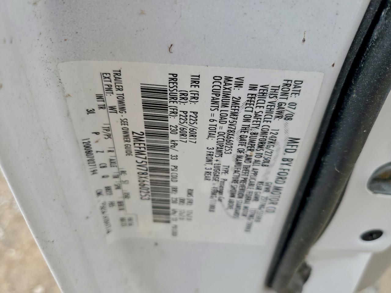 2008 Mercury Grand Marquis Ls VIN: 2MEFM75V78X660253 Lot: 93593095