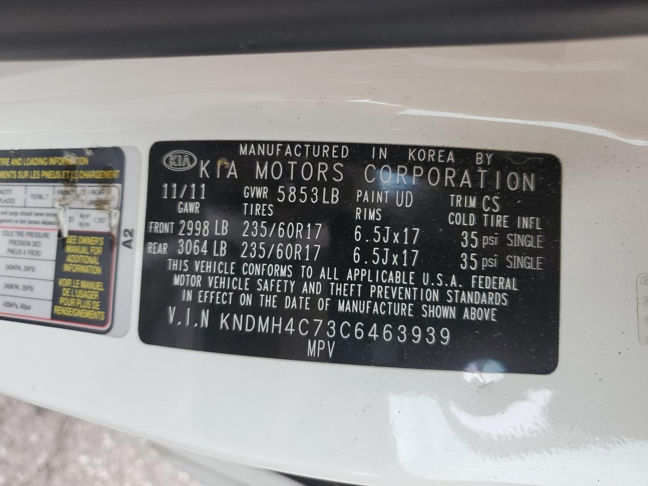 2012 Kia Sedona Ex VIN: KNDMH4C73C6463939 Lot: 92695285