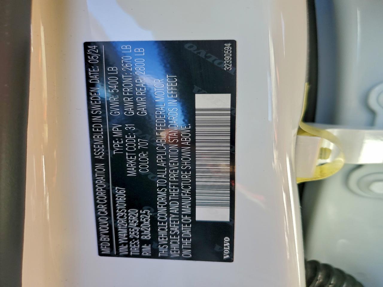 2025 Volvo Xc60 Plus VIN: YV4M12RC9S1016067 Lot: 94149875