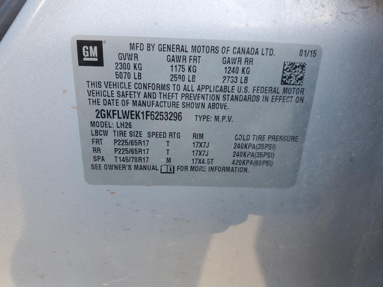 2015 GMC Terrain Sle VIN: 2GKFLWEK1F6253296 Lot: 91478175