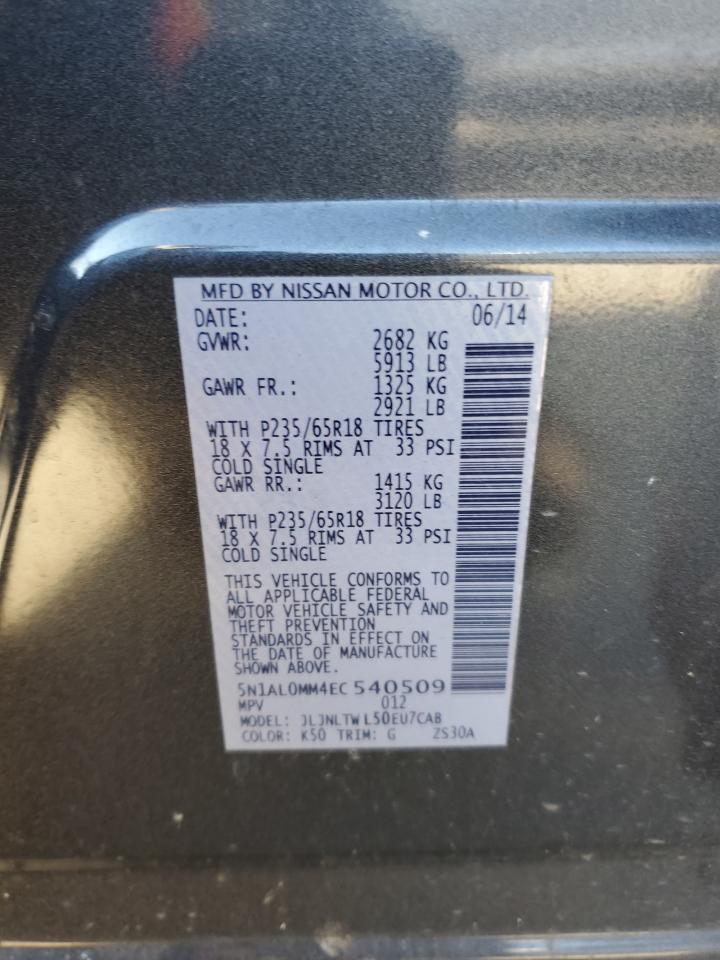 2014 Infiniti Qx60 VIN: 5N1AL0MM4EC540509 Lot: 91799305