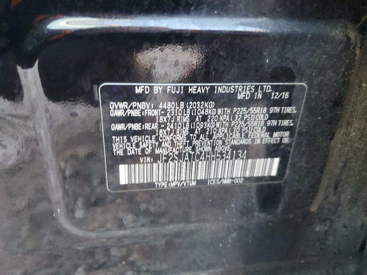 2017 Subaru Forester 2.5I Touring VIN: JF2SJATC4HH534134 Lot: 91562585