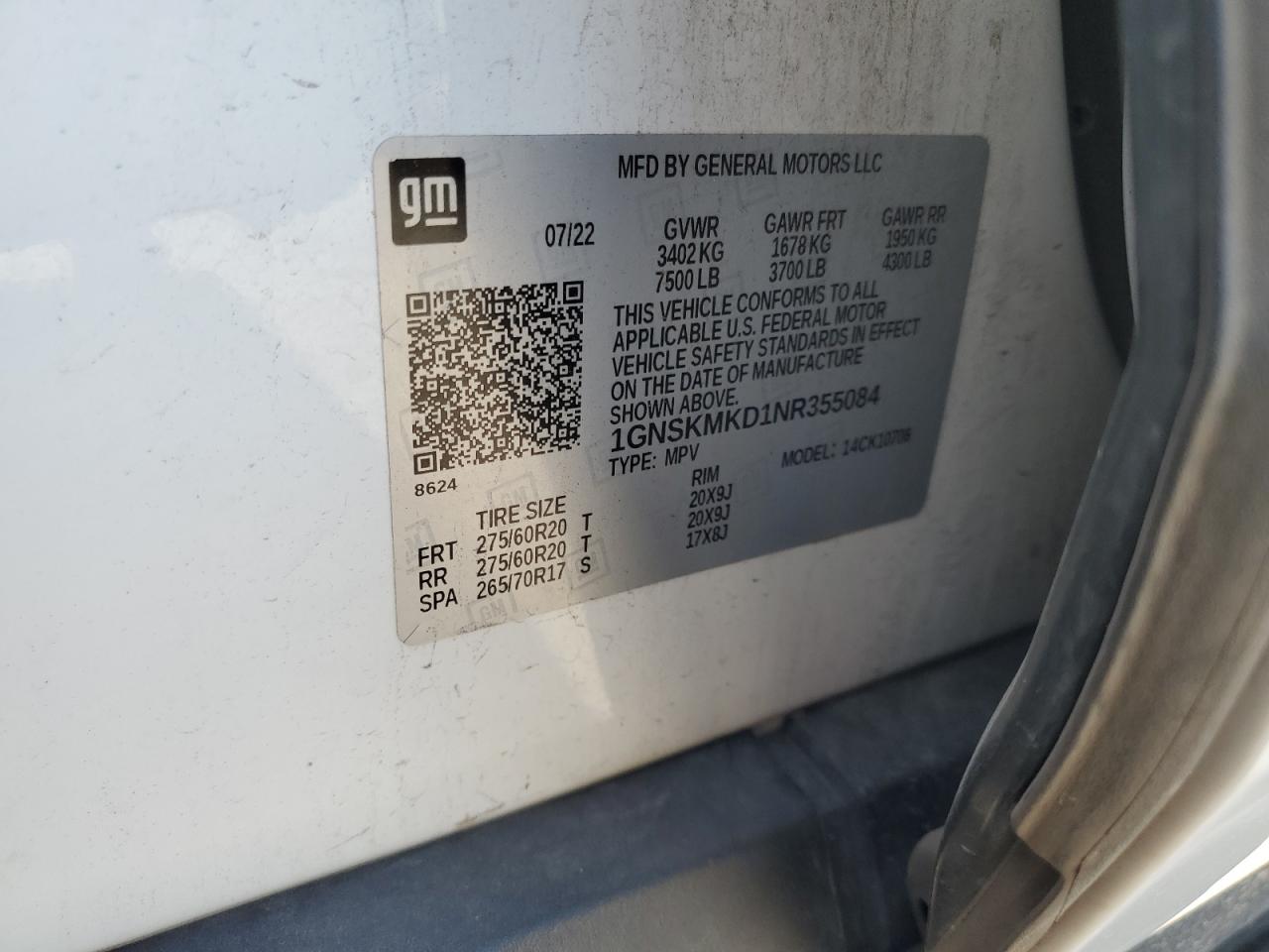 2022 Chevrolet Tahoe K1500 Ls VIN: 1GNSKMKD1NR355084 Lot: 92249225