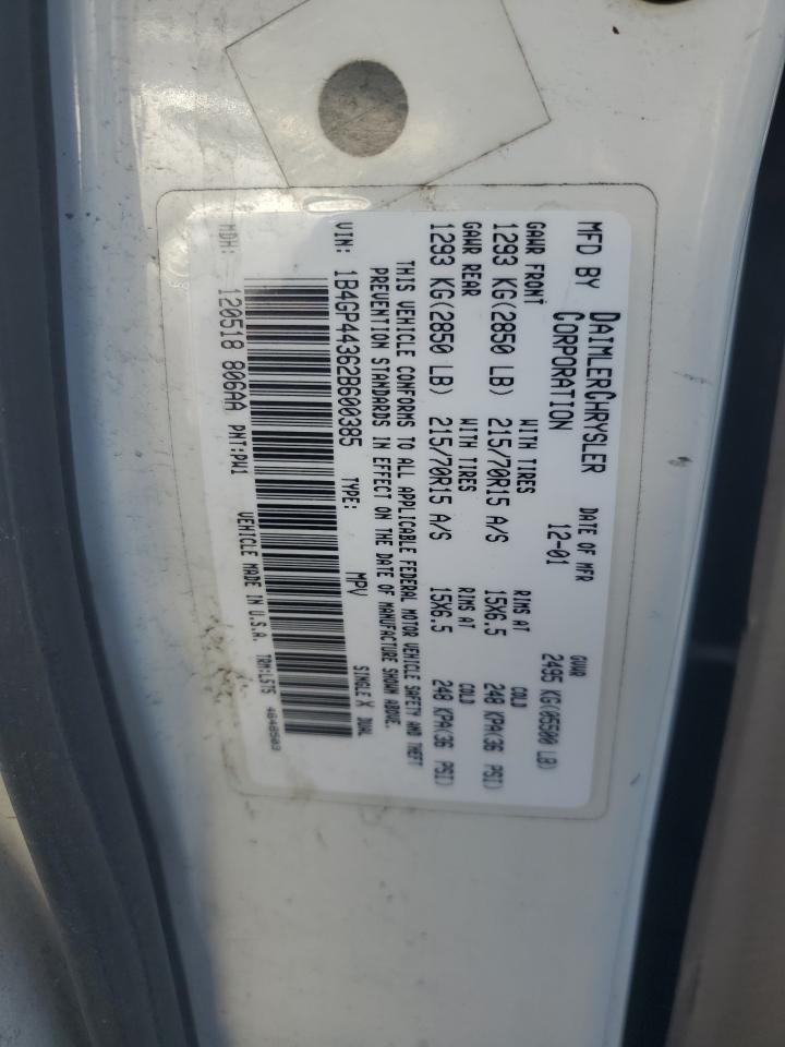 2002 Dodge Grand Caravan Sport VIN: 1B4GP44362B600385 Lot: 93447945