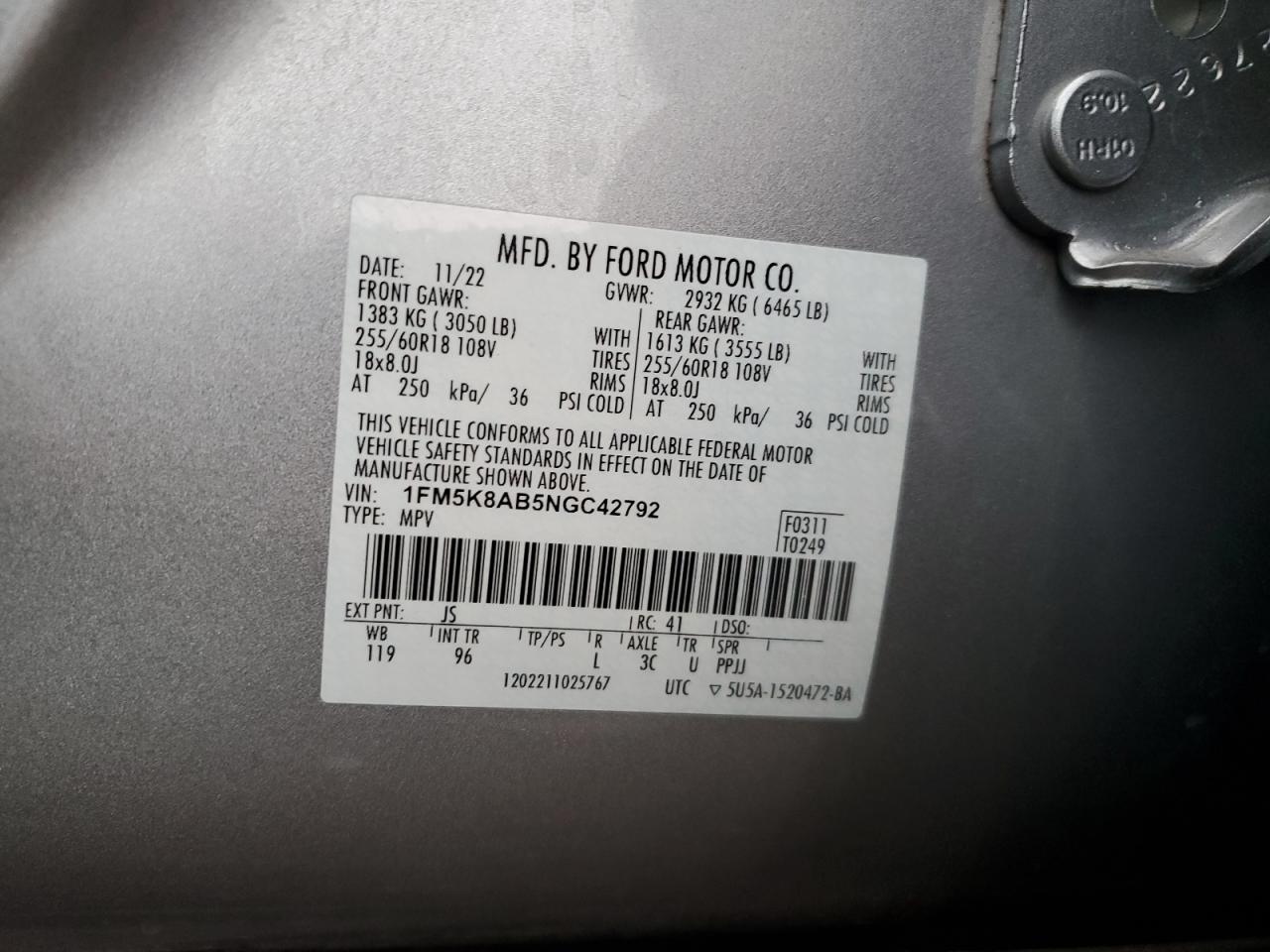 2022 Ford Explorer Police Interceptor VIN: 1FM5K8AB5NGC42792 Lot: 92843315