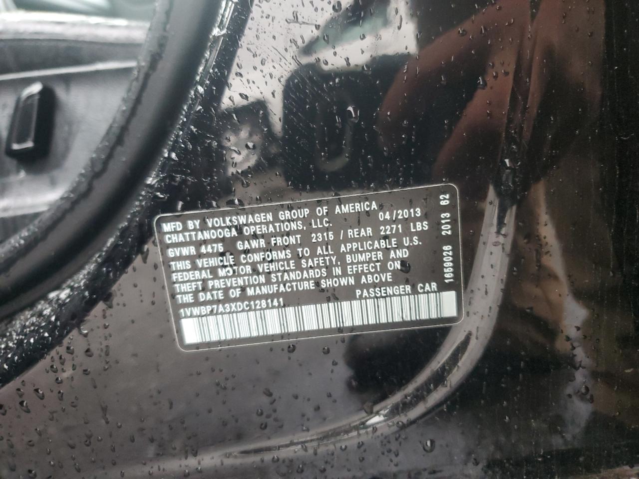 2013 Volkswagen Passat Se VIN: 1VWBP7A3XDC128141 Lot: 93769435