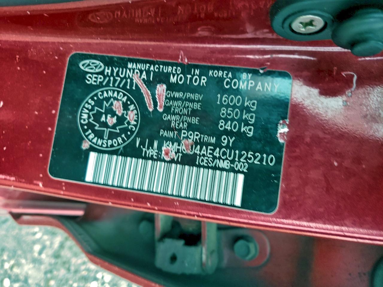 2012 Hyundai Accent Gls VIN: KMHCU4AE4CU125210 Lot: 94740805