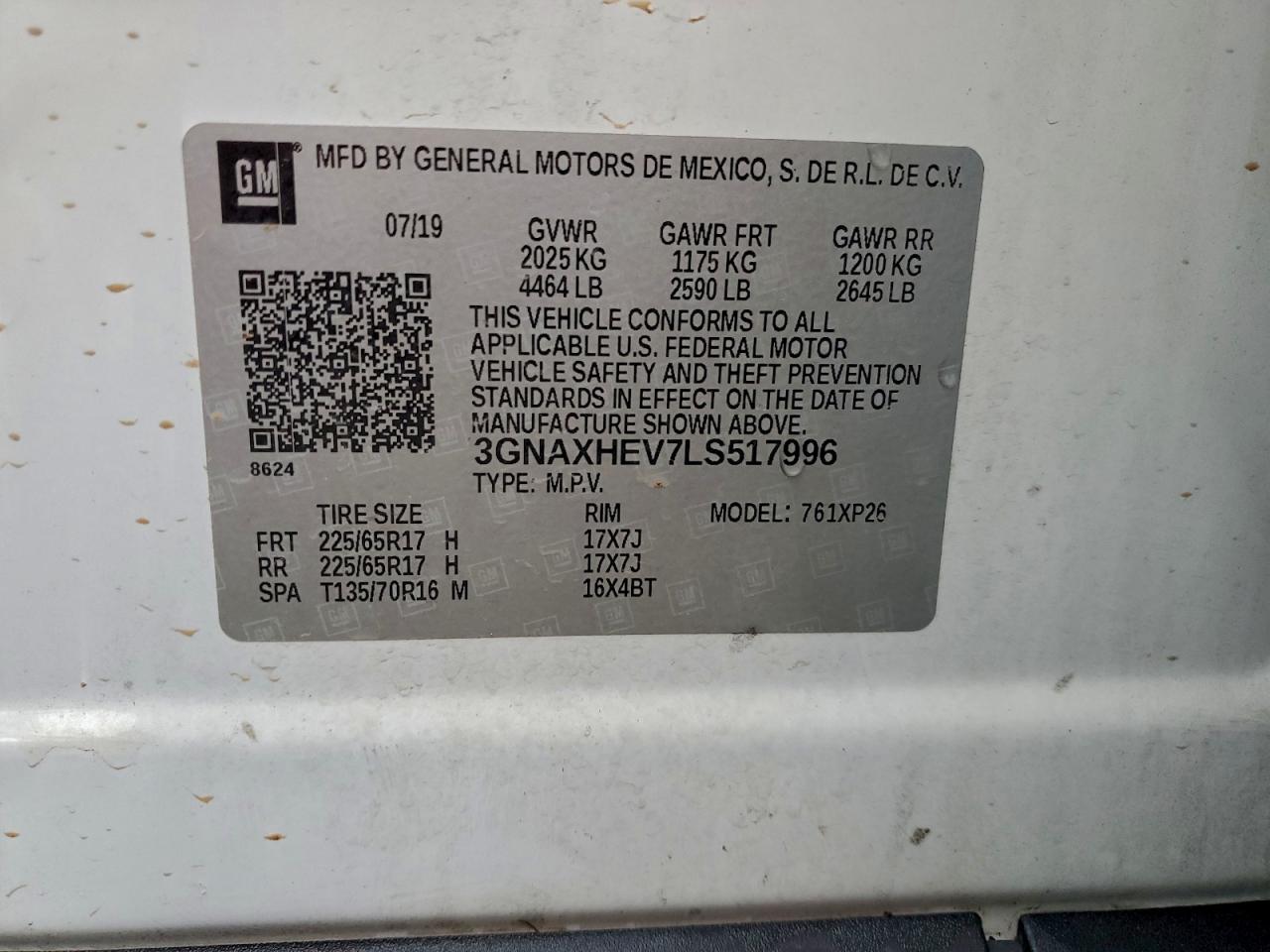 2020 Chevrolet Equinox Ls VIN: 3GNAXHEV7LS517996 Lot: 92760345