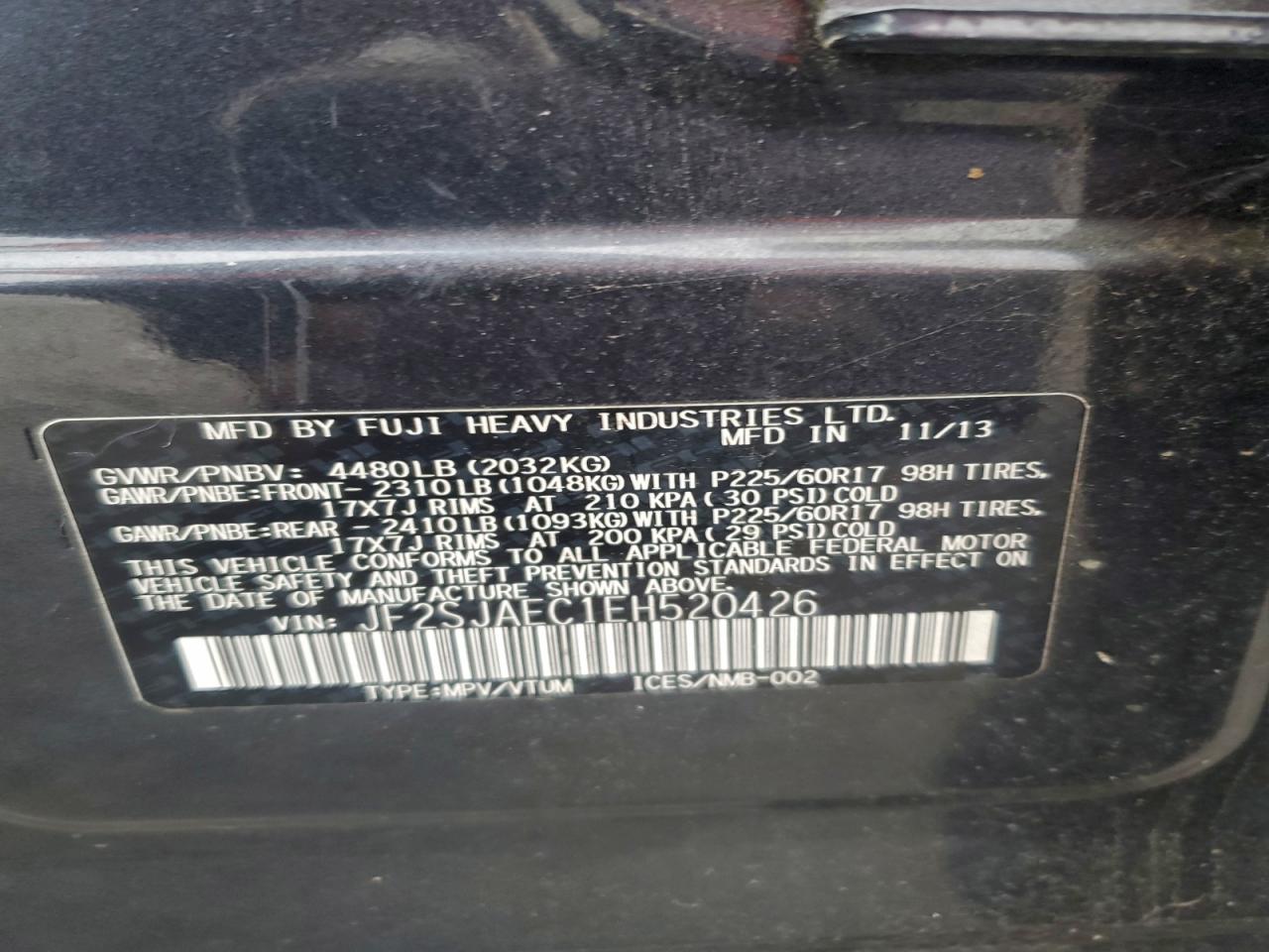 2014 Subaru Forester 2.5I Premium VIN: JF2SJAEC1EH520426 Lot: 94565945