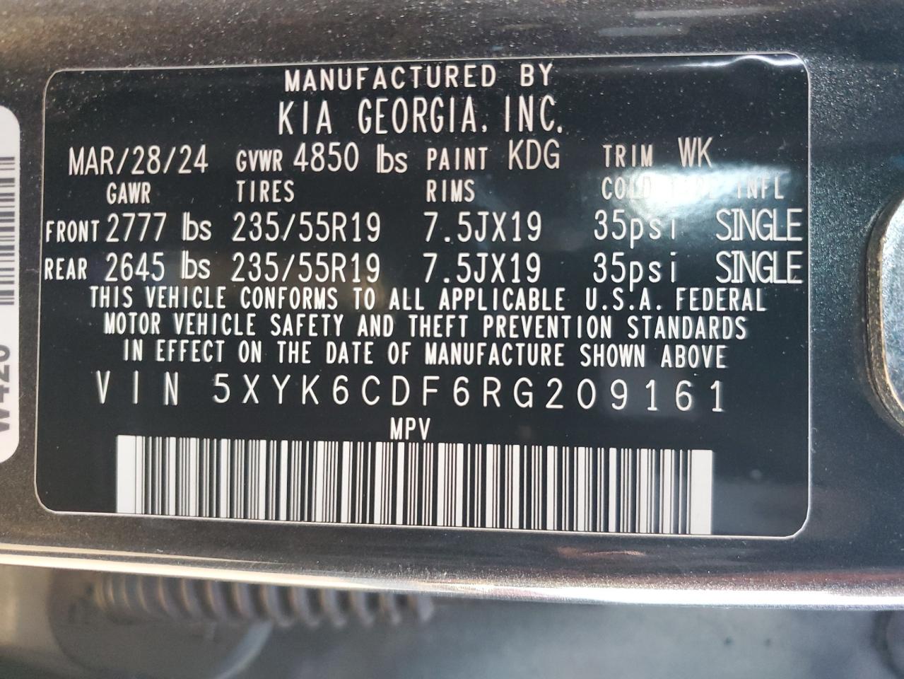 2024 Kia Sportage X Line VIN: 5XYK6CDF6RG209161 Lot: 93739105