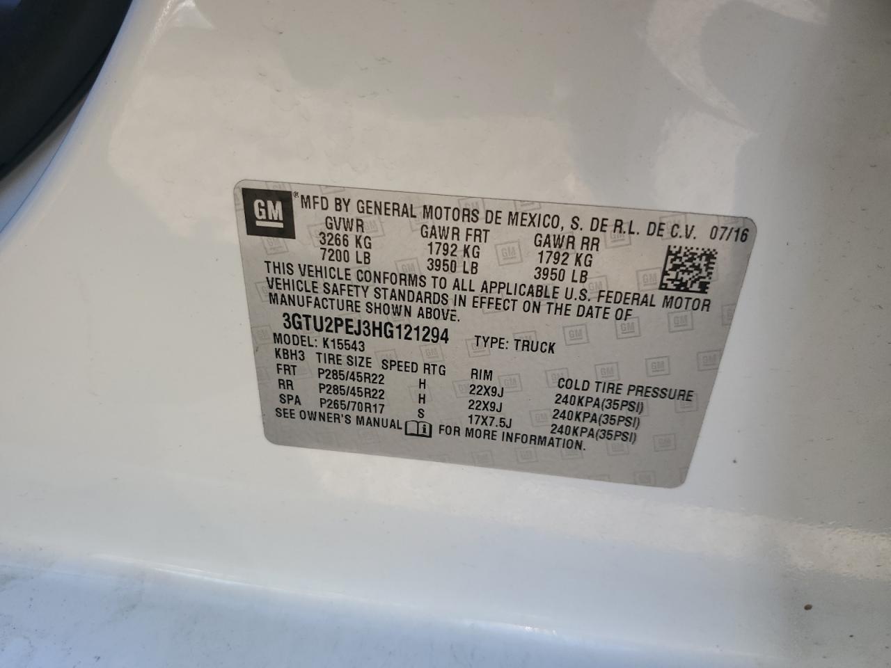 2017 GMC Sierra K1500 Denali VIN: 3GTU2PEJ3HG121294 Lot: 91327475