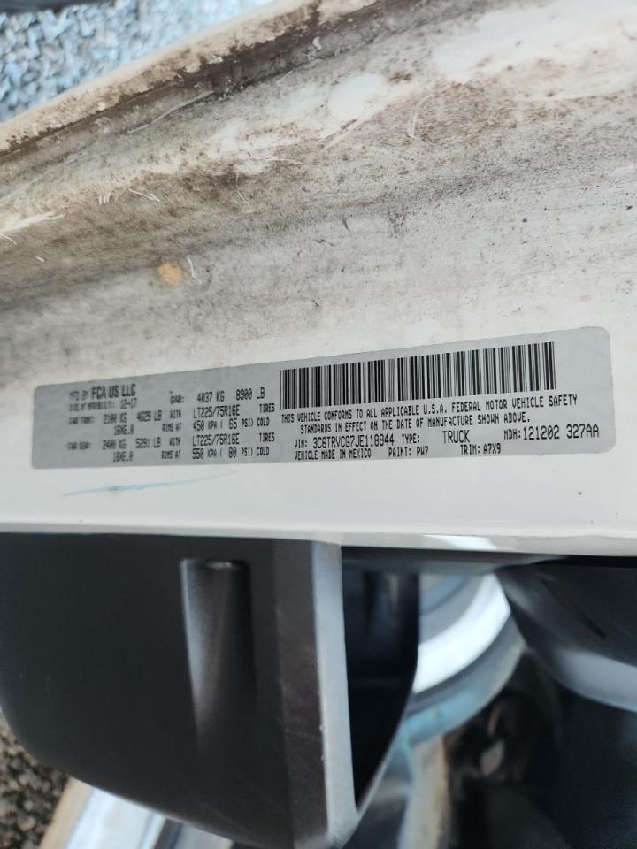 2018 Ram Promaster Utility / Service Van VIN: 3C6TRVCG7JE118944 Lot: 87390425