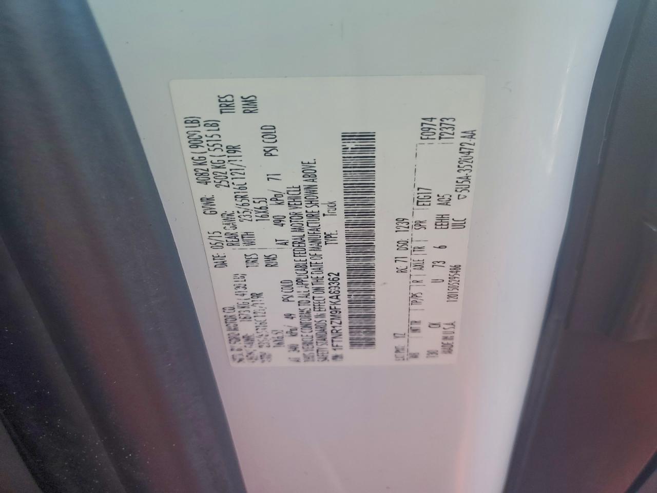 2015 Ford Transit T-250 VIN: 1FTNR1ZM9FKA89362 Lot: 92259565