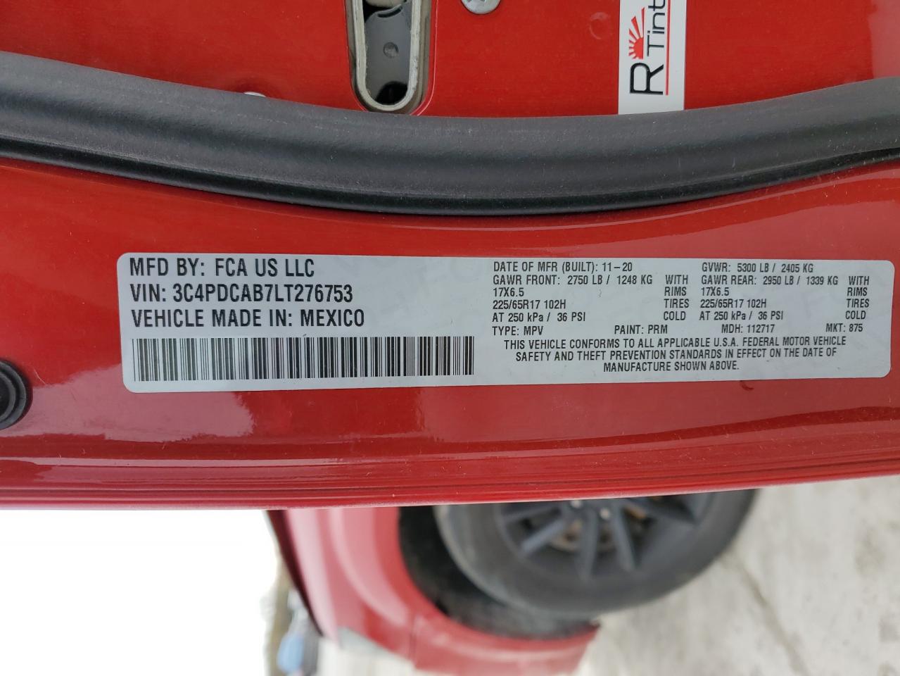 2020 Dodge Journey Se VIN: 3C4PDCAB7LT276753 Lot: 91969925