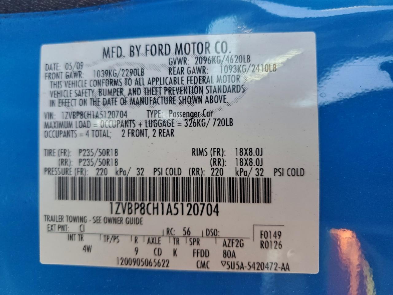 2010 Ford Mustang Gt VIN: 1ZVBP8CH1A5120704 Lot: 94351135