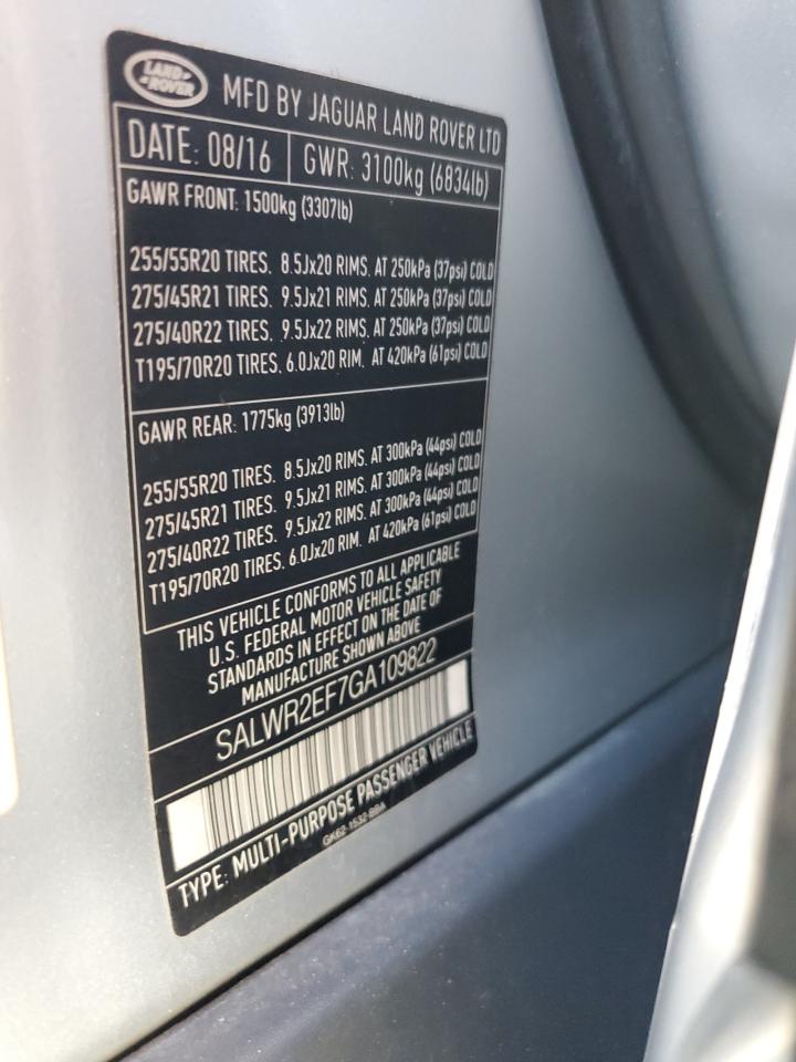 2016 Land Rover Range Rover Sport Sc VIN: SALWR2EF7GA109822 Lot: 93287195