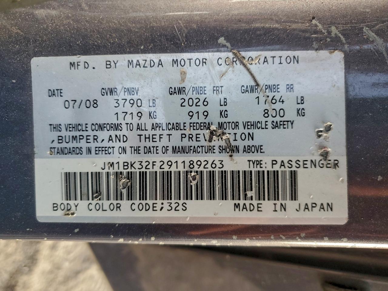 2009 Mazda 3 I VIN: JM1BK32F291189263 Lot: 94360365