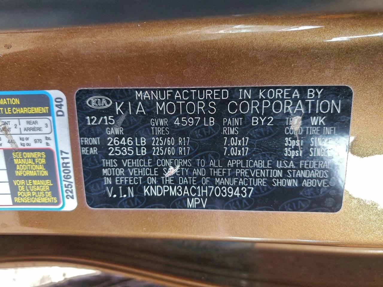 2017 Kia Sportage Lx VIN: KNDPM3AC1H7039437 Lot: 94111695