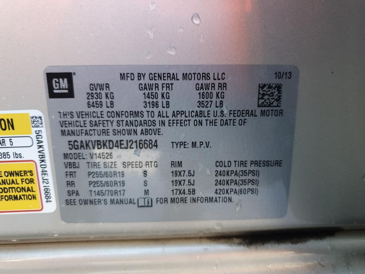 2014 Buick Enclave VIN: 5GAKVBKD4EJ216684 Lot: 91260015