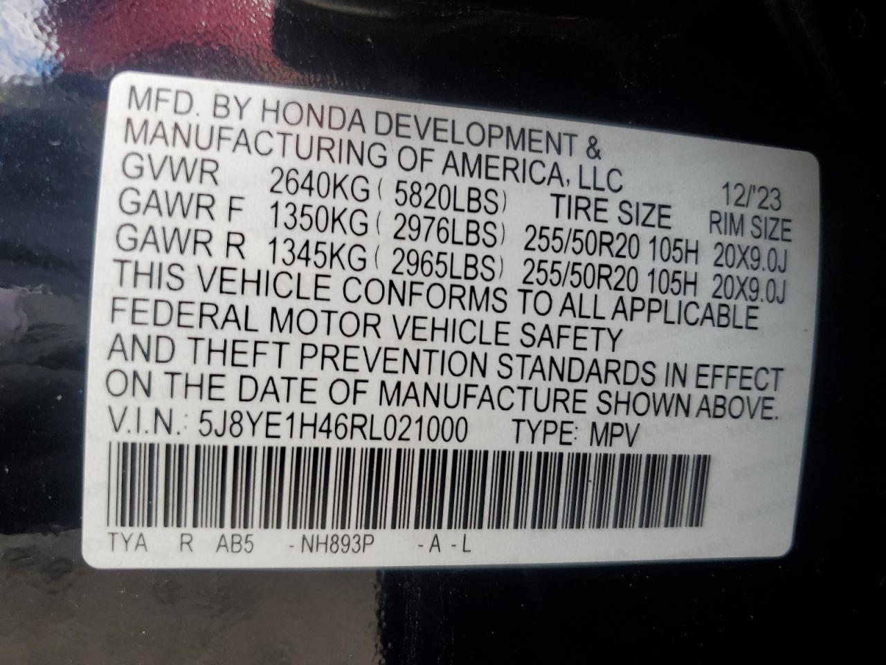 2024 Acura Mdx Technology VIN: 5J8YE1H46RL021000 Lot: 92011915