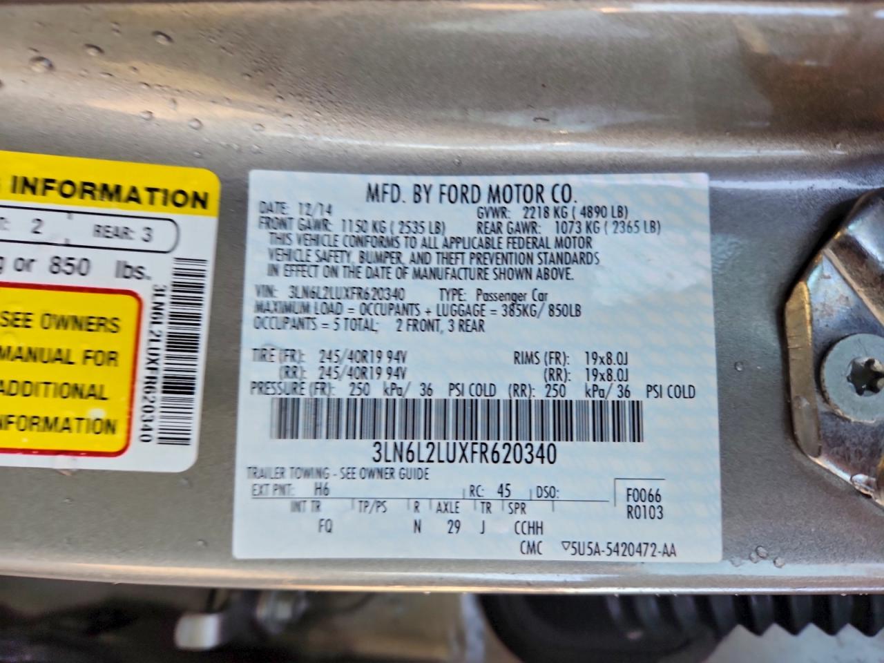 2015 Lincoln Mkz Hybrid VIN: 3LN6L2LUXFR620340 Lot: 94253815