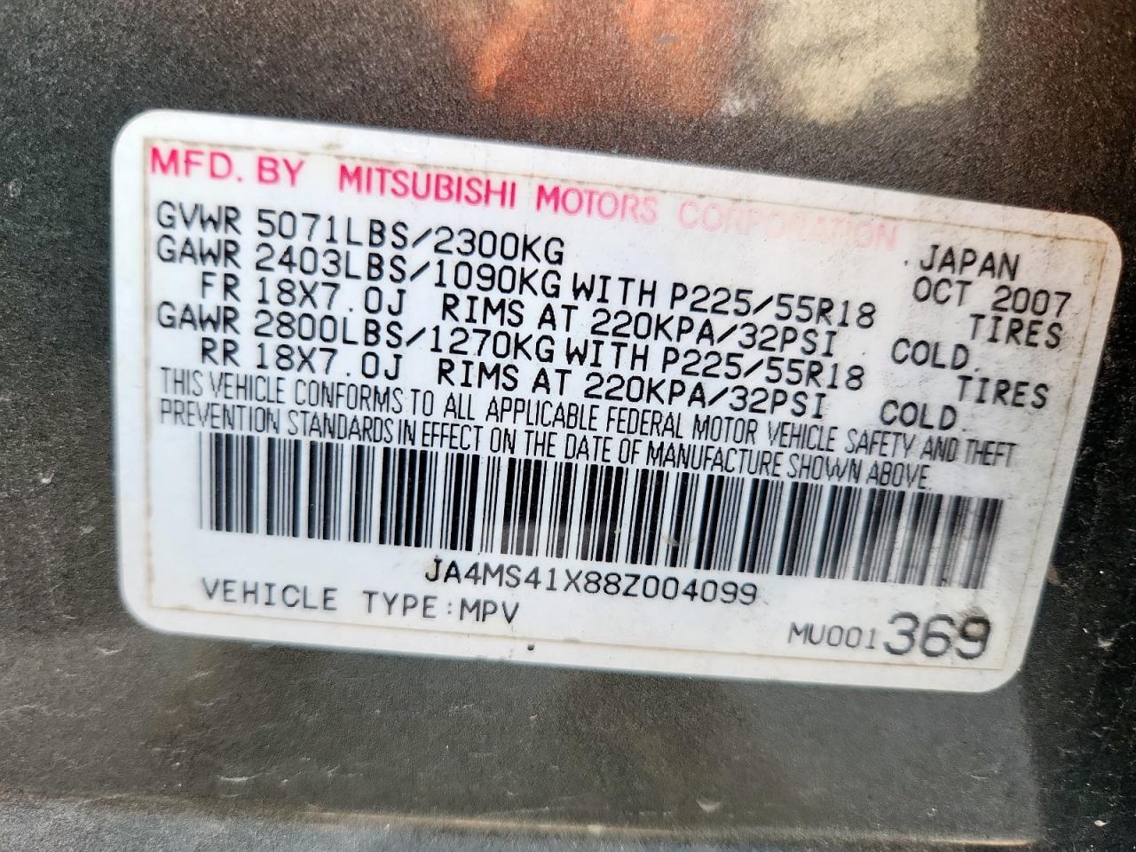2008 Mitsubishi Outlander Xls VIN: JA4MS41X88Z004099 Lot: 93006235