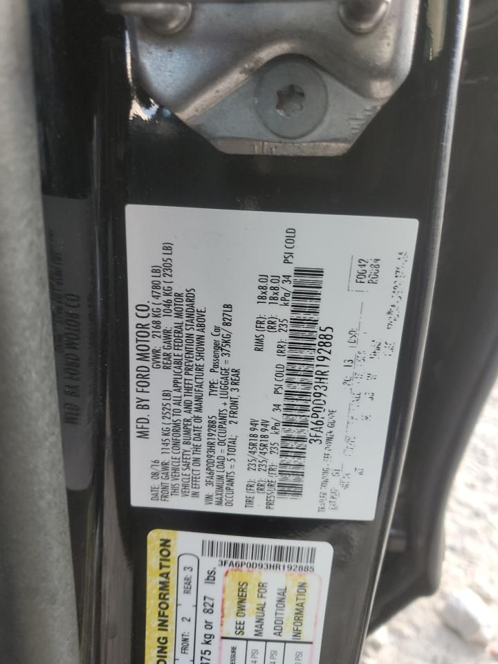 2017 Ford Fusion Titanium VIN: 3FA6P0D93HR192885 Lot: 91635025