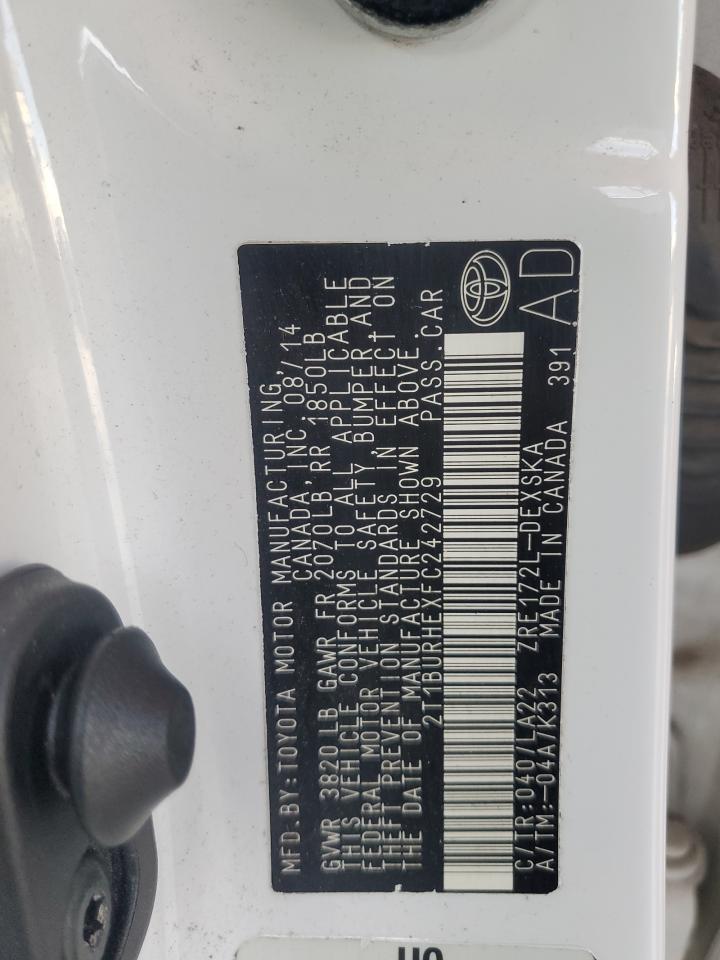 2015 Toyota Corolla L VIN: 2T1BURHEXFC242729 Lot: 91431055