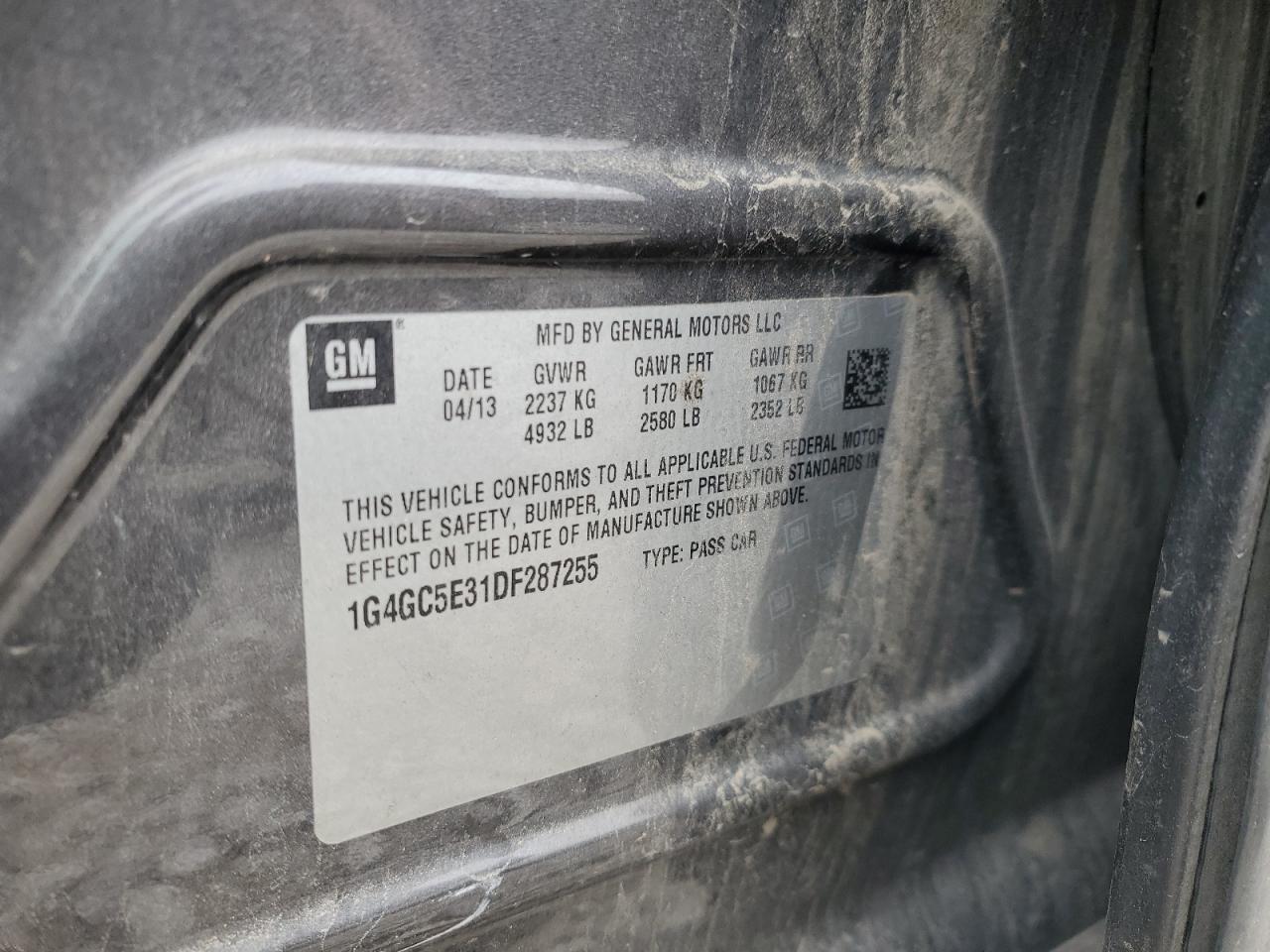 2013 Buick Lacrosse VIN: 1G4GC5E31DF287255 Lot: 91440375