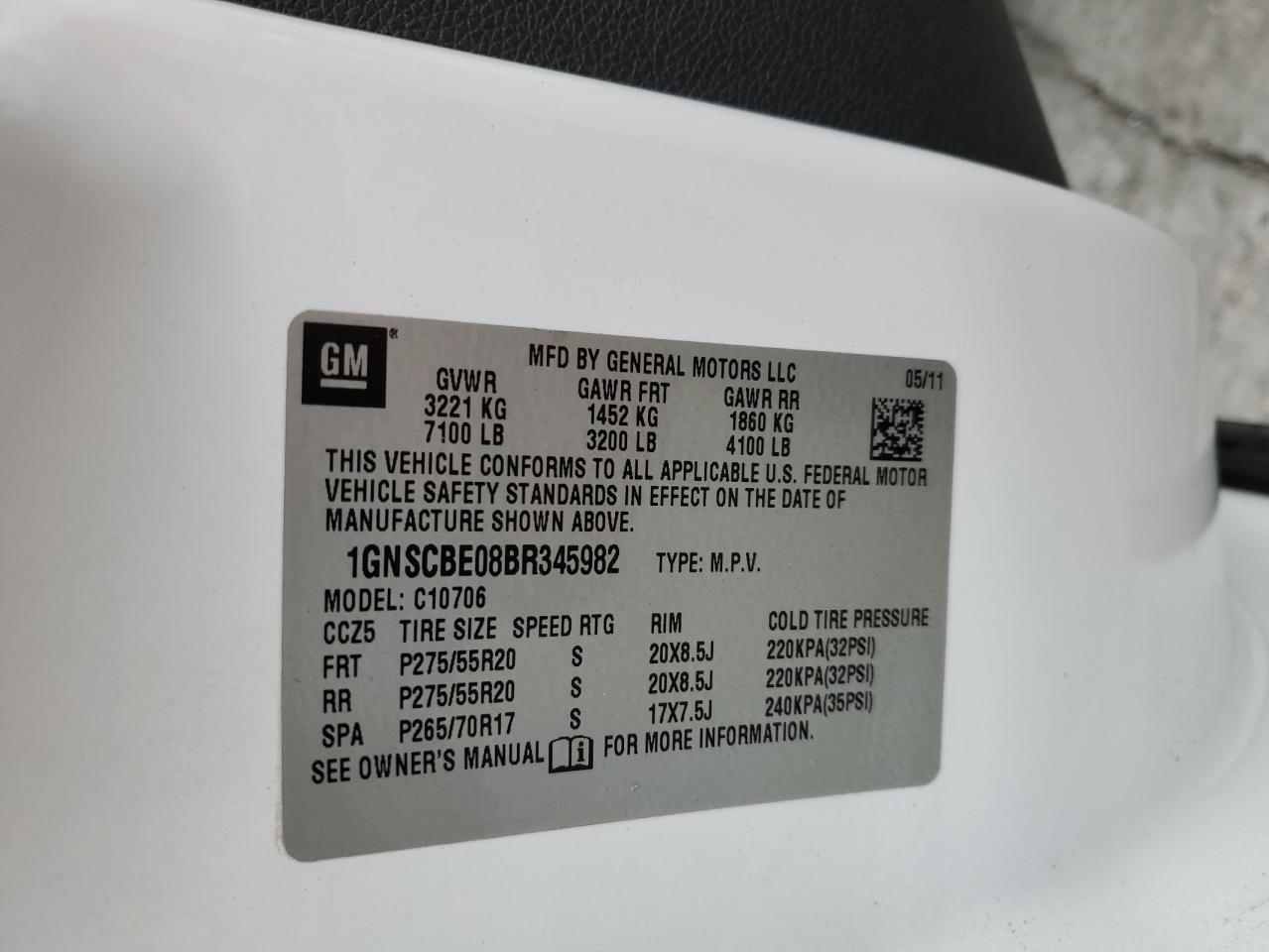 2011 Chevrolet Tahoe C1500 Lt VIN: 1GNSCBE08BR345982 Lot: 91107355