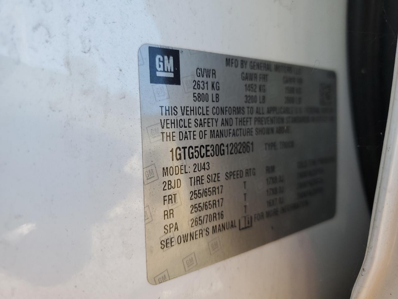 2016 GMC Canyon Sle VIN: 1GTG5CE30G1282861 Lot: 93774385