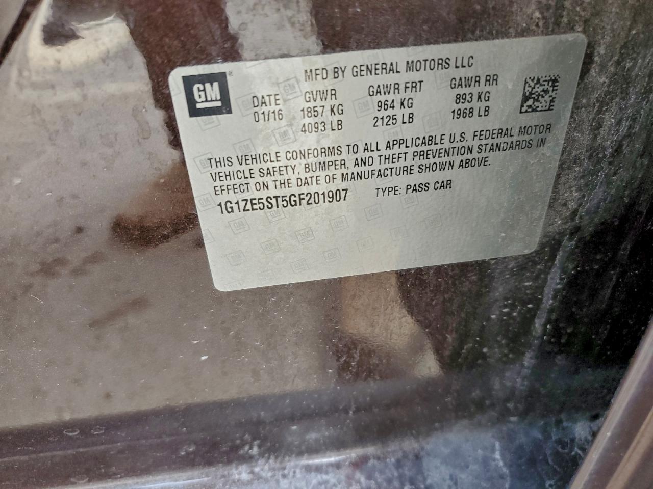 2016 Chevrolet Malibu Lt VIN: 1G1ZE5ST5GF201907 Lot: 94770155