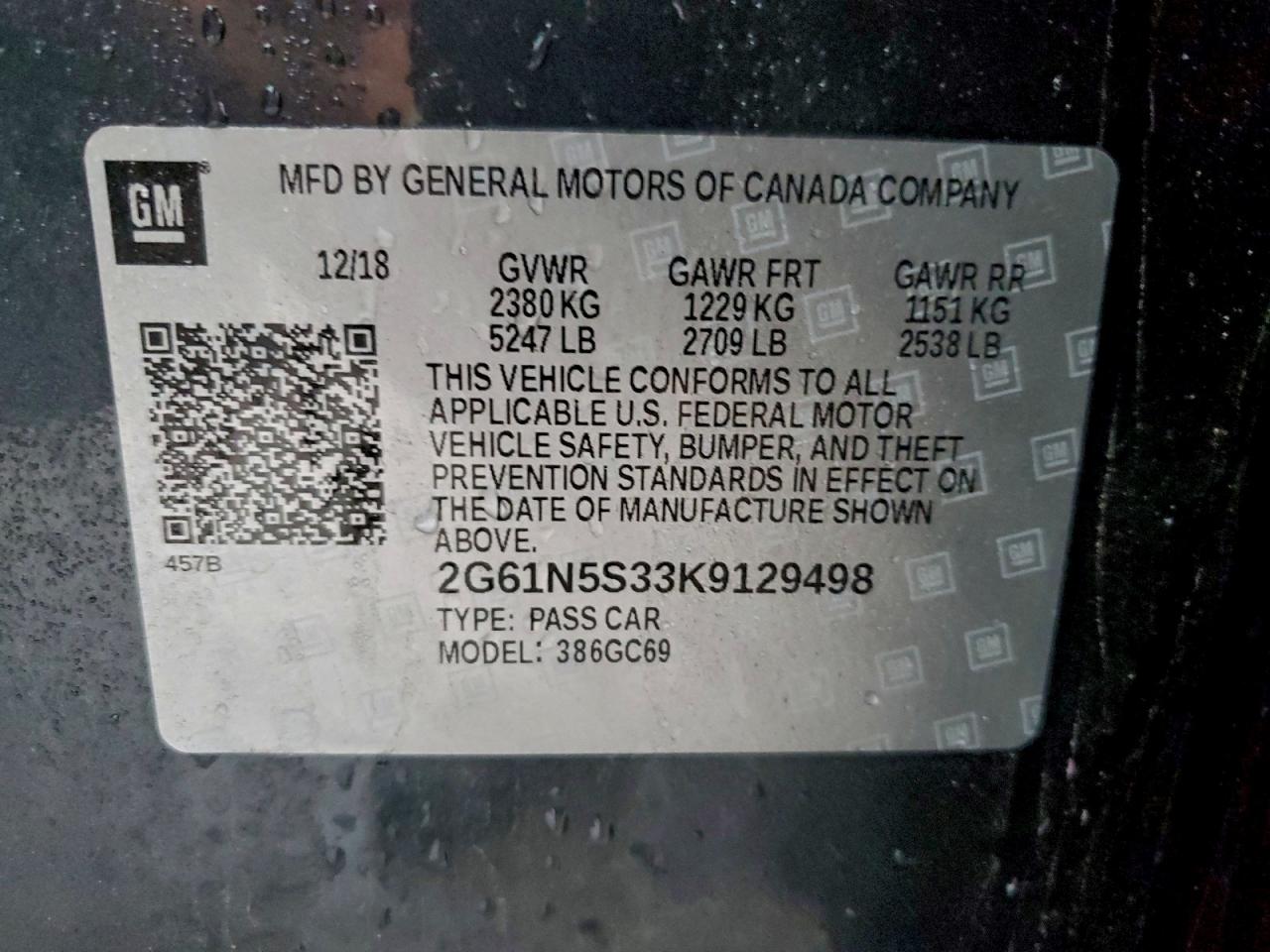 2019 Cadillac Xts Luxury VIN: 2G61N5S33K9129498 Lot: 94349125