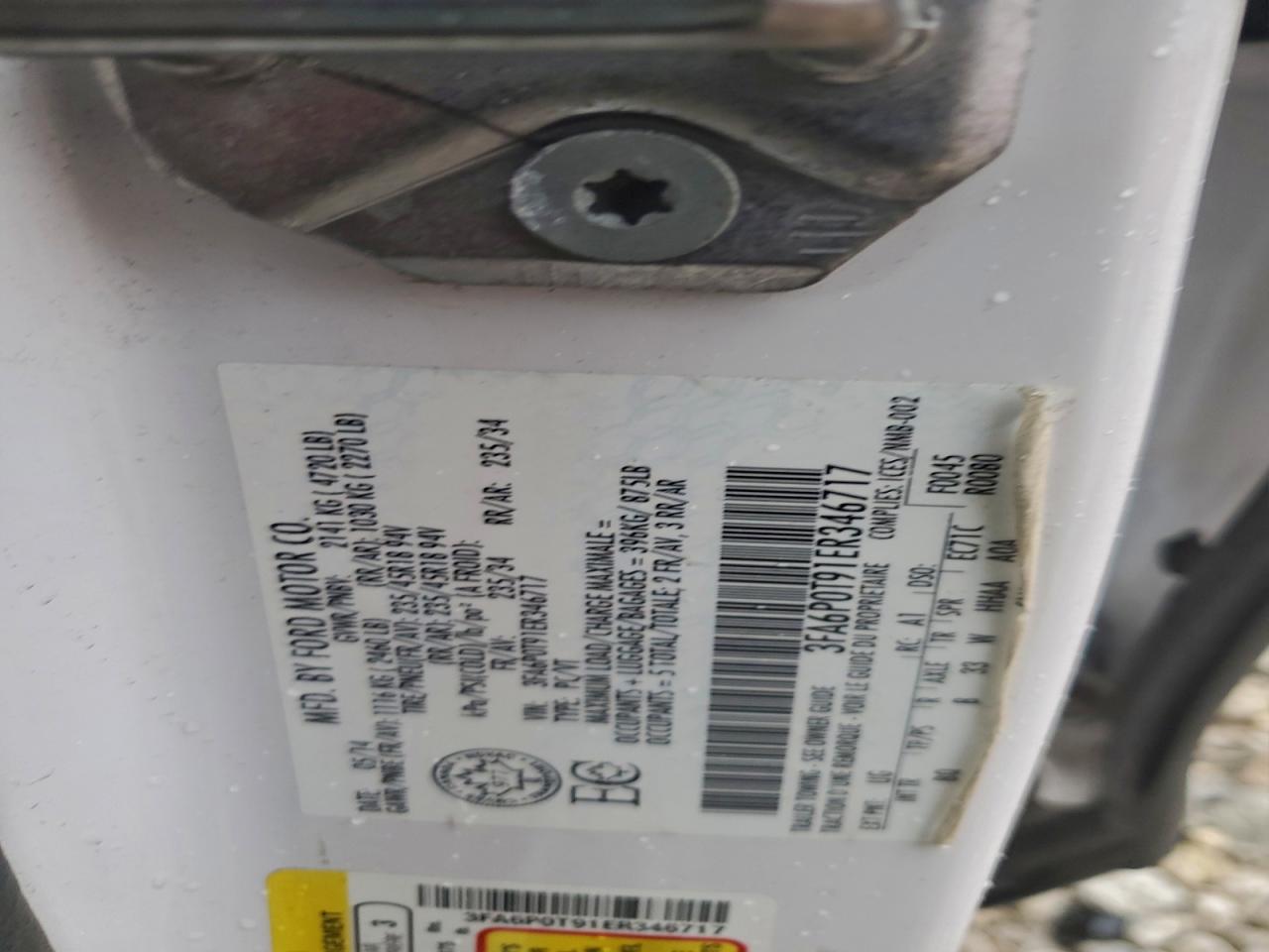 2014 Ford Fusion Se VIN: 3FA6P0T91ER346717 Lot: 92810855