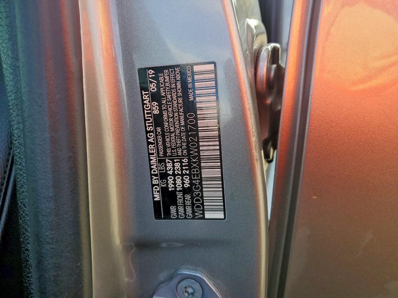 2019 Mercedes-Benz A 220 VIN: WDD3G4EBXKW021700 Lot: 94330615