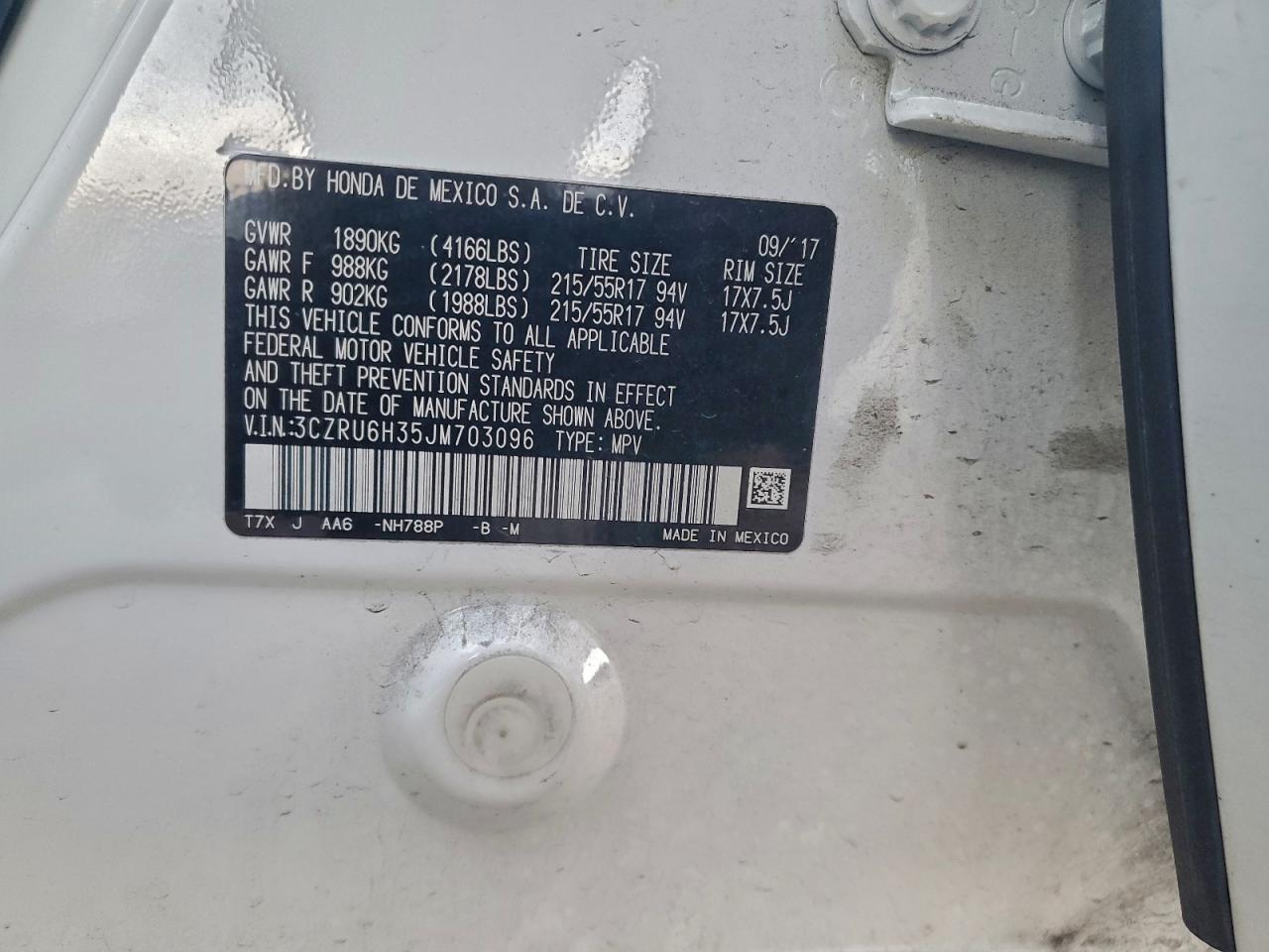 2018 Honda Hr-V Lx VIN: 3CZRU6H35JM703096 Lot: 94111545