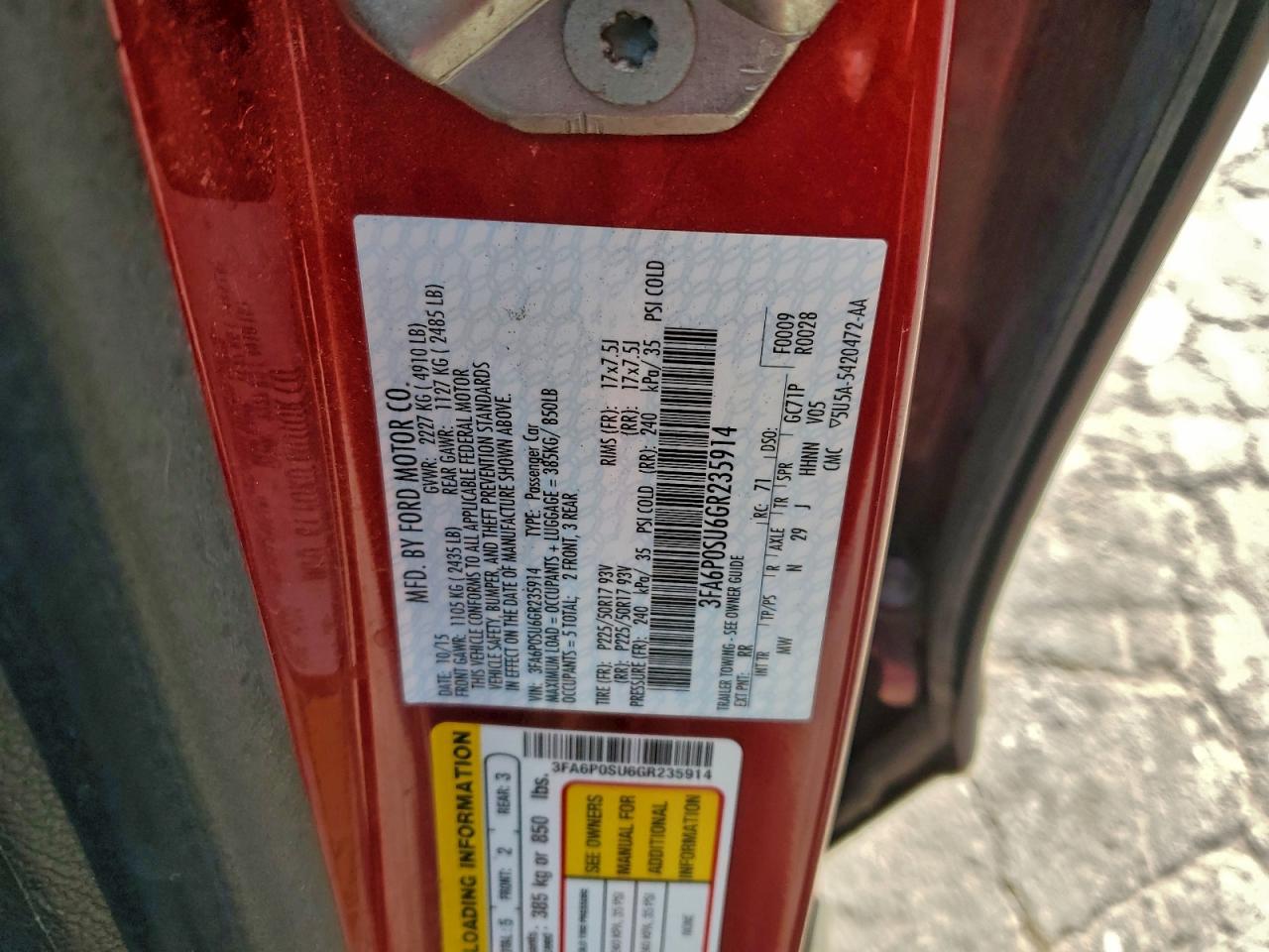 2016 Ford Fusion Titanium Phev VIN: 3FA6P0SU6GR235914 Lot: 94079315