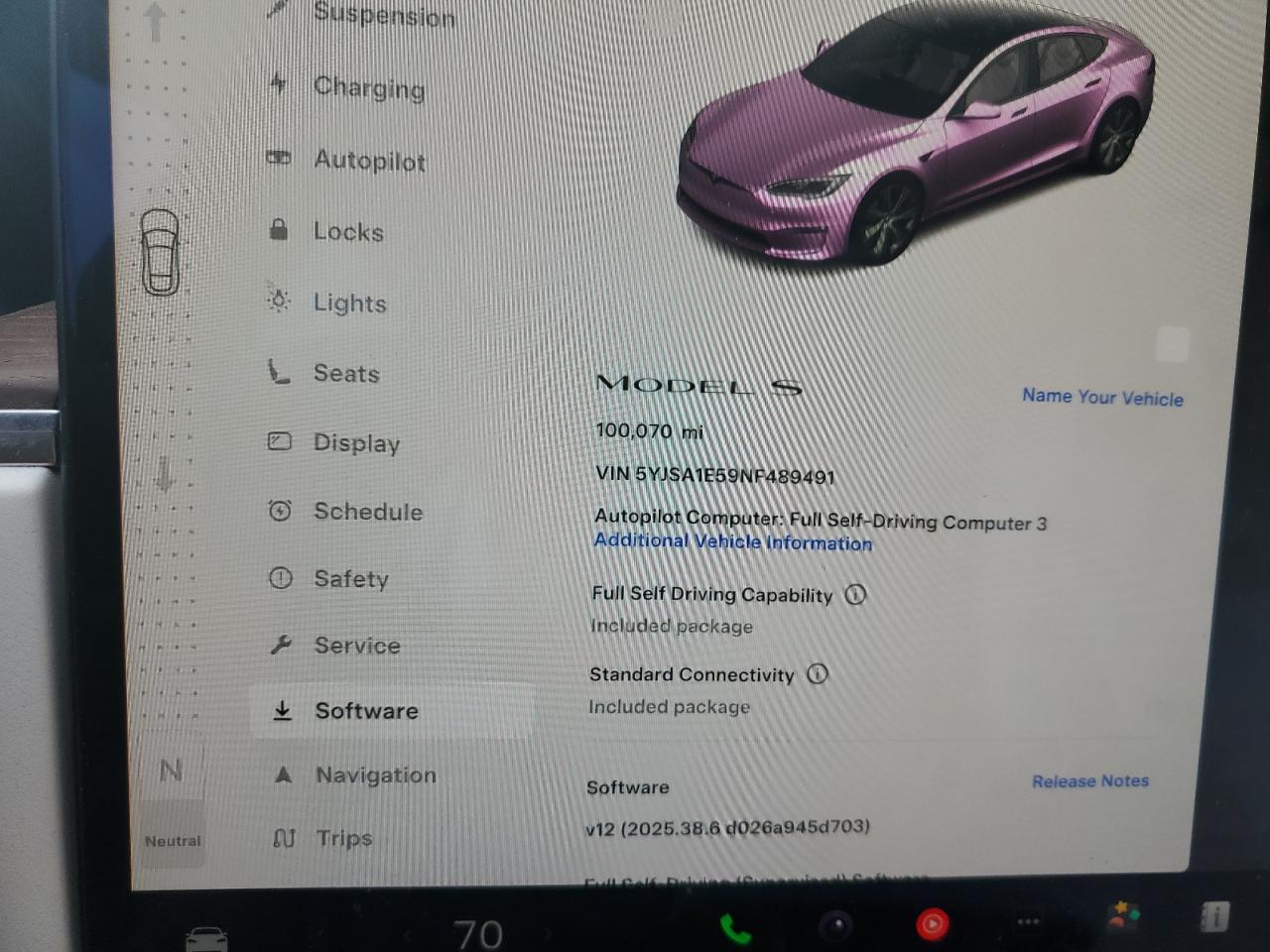 2022 Tesla Model S VIN: 5YJSA1E59NF489491 Lot: 91938525