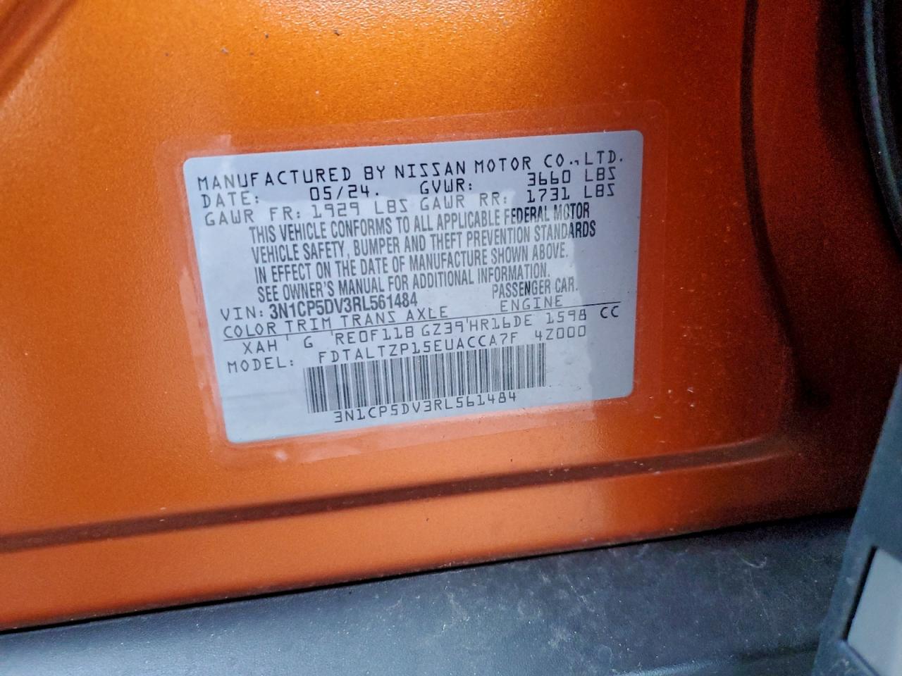 2024 Nissan Kicks Sr VIN: 3N1CP5DV3RL561484 Lot: 94687045