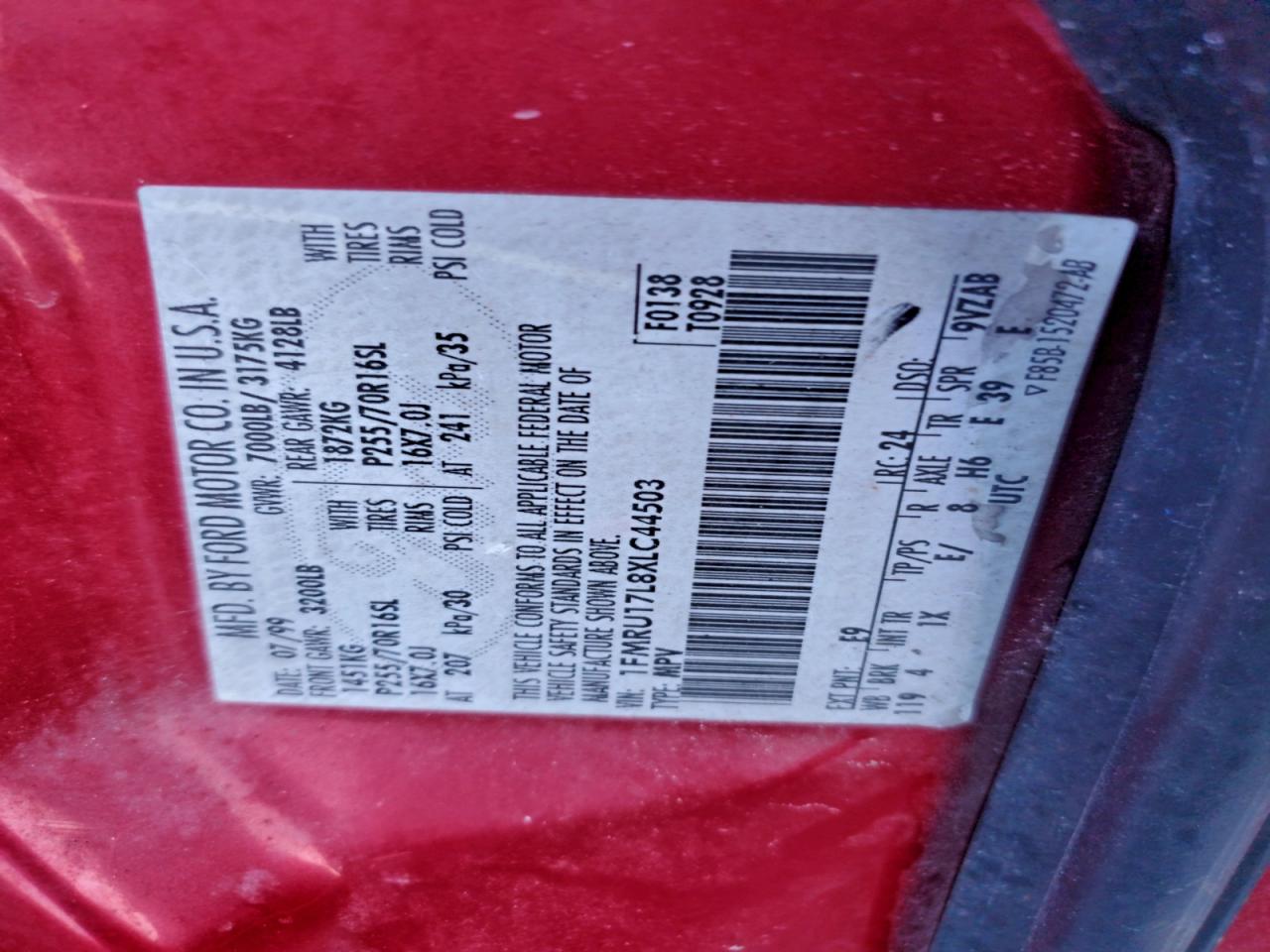 1999 Ford Expedition VIN: 1FMRU17L8XLC44503 Lot: 94306665