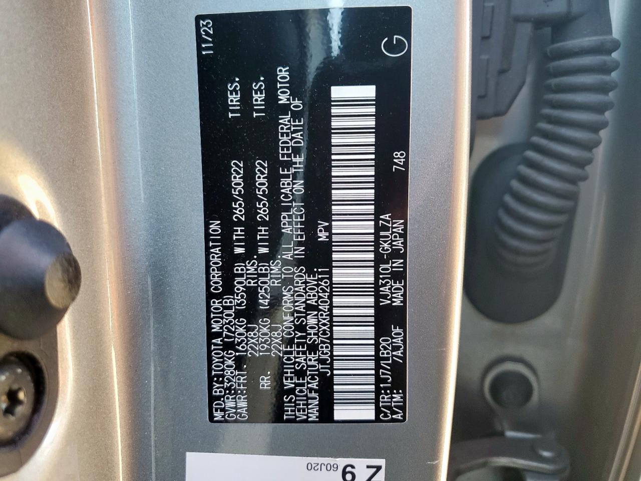 2024 Lexus Lx 600 Base VIN: JTJGB7CXXR4042611 Lot: 91251155